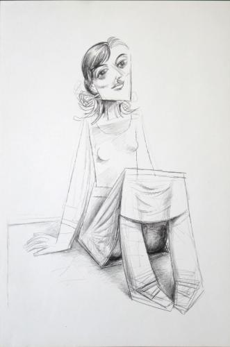 Girl sitting (1) / Black chalk 18¼" x 12" (457 x 304mm) (2004)