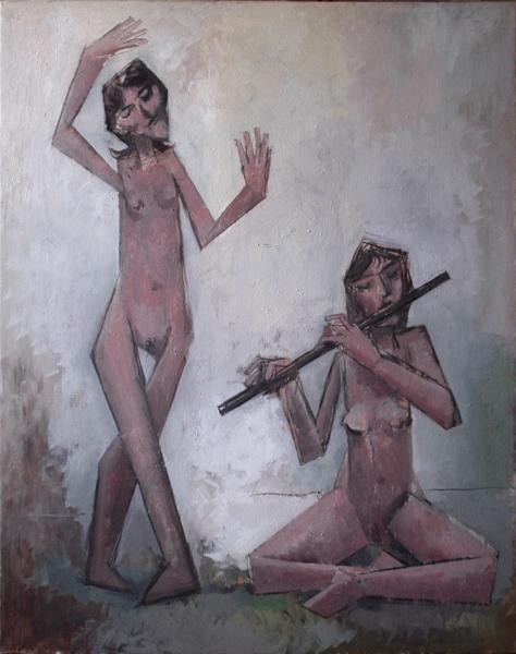 Dancing to the sound of a flute / Oil on canvas, 40" x 38" (2008)