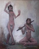Dancing to the sound of a flute / Oil on canvas, 40" x 38" (2008)