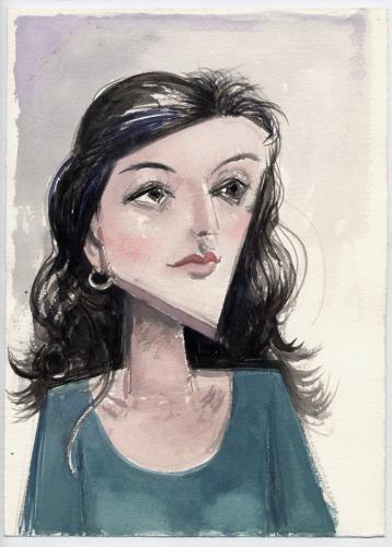 Girl in a blue T-shirt / Gouache on paper, 14¾" x 10¾" (2000)