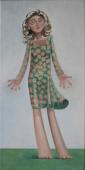 Girl in a green flowered dress / Oil on canvas, 28″ x 14″ (2005)