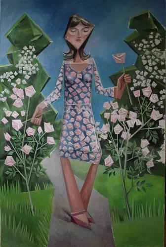 Girl in a rose garden / Oil on canvas, 60″ x 38″ (2005–2007)
