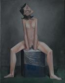 Girl sitting on her hands / Oil on canvas, 40″ x 30″ (2005)