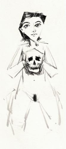 Girl with a skull / Ink and wash (2012)