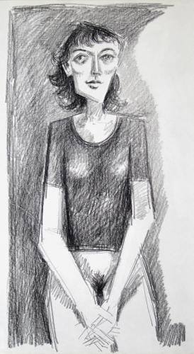 Sketch for `Girl in a black T-shirt' / Black chalk 18" 11" (457 x 276 mm) (2003)