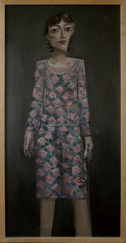 Girl in a rose-patterned dress / Oil on canvas, 48″ x 22″ (2005)