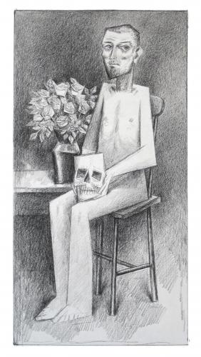 Man with skull and roses / Black chalk on paper, 20" x 12" (c. 2012)