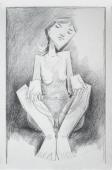 Nude girl holding a pearl necklace / Black chalk on paper (2006)