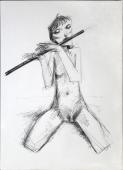 Girl playing flute / Black chalk on paper, 18" x 12" (c.2008)