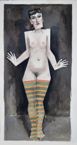 Woman with striped stockings / Gouache on paper 