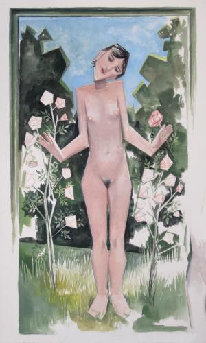 Study for `Girl in a rose garden’ / Gouache on paper 