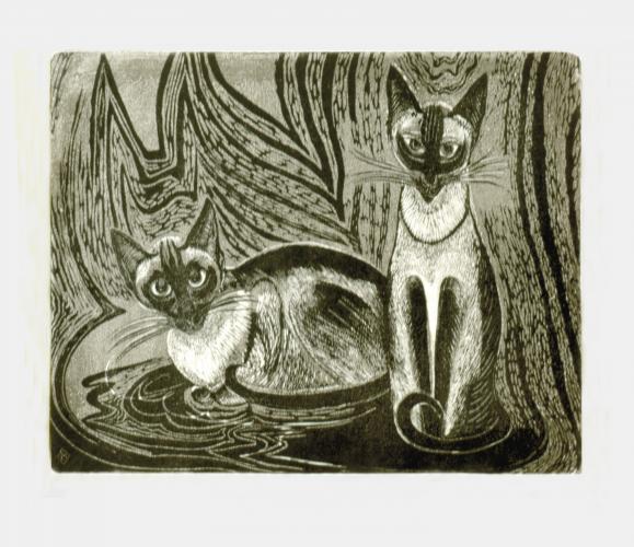 Enid Marx: `Two Cats' / Lino-cut 
