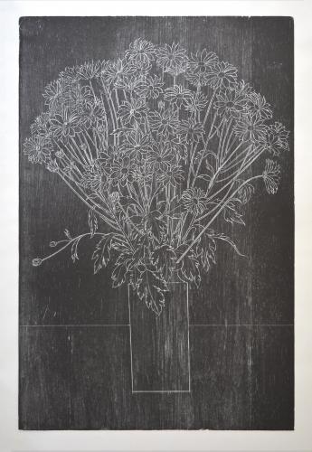 White Chrysanthemums / Woodcut 