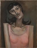 Woman in a pink vest / Oil on canvas, 26" x 20" (c. 2000)
